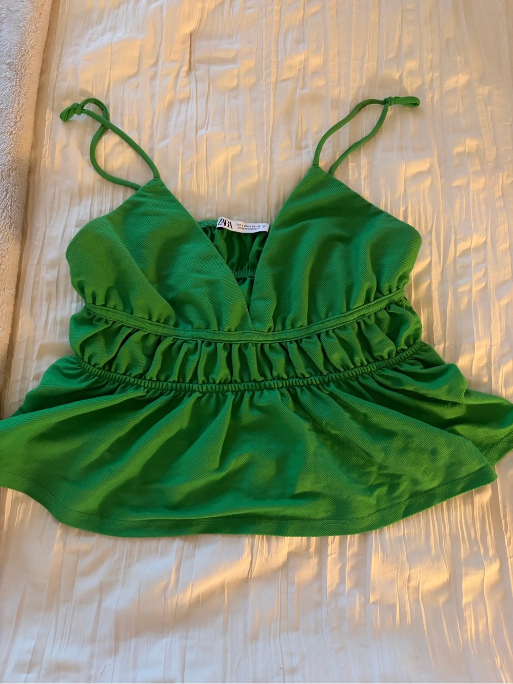 Zara Bright Green Ruffle-Trim Camisole with Adjustable Straps